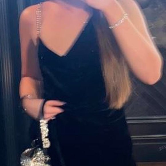 Zara Black Velvet Dress with Silver Strap - Picture 4 of 4